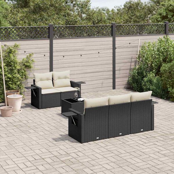 vidaXL Set Divano da Giardino 6 pz con Cuscini Nero in Polyrattan