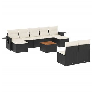 vidaXL Set Divani da Giardino 10pz con Cuscini in Polyrattan Nero