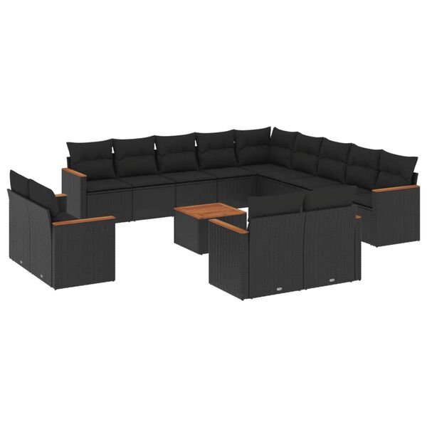 vidaXL Set Divani da Giardino 14pz con Cuscini in Polyrattan Nero