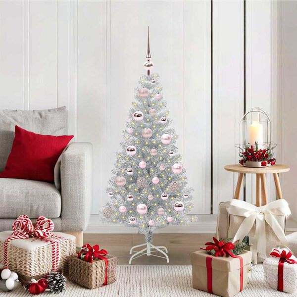 vidaXL Albero di Natale con 150 LED con supporto Argento 120 cm PET