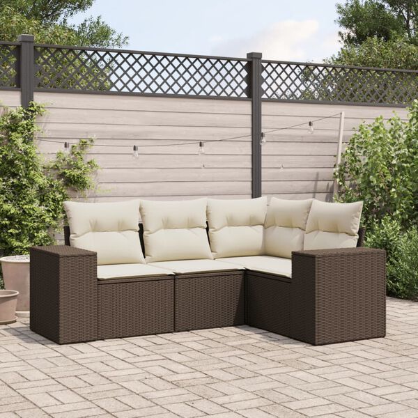 vidaXL Set Divano da Giardino 4 pz con Cuscini Marrone in Polyrattan