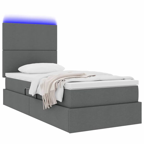 vidaXL Letto con contenitore e LED Grigio scuro 90 x 190 cm Poliestere