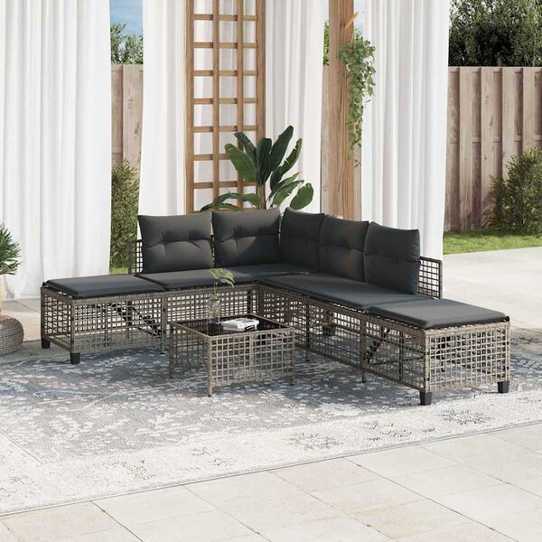 vidaXL Divani da Giardino ad Angolo 3 pz Cuscini Grigio in Polyrattan