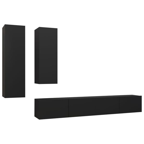 vidaXL Set di Mobili Porta TV 4 pz Nero in Legno Multistrato