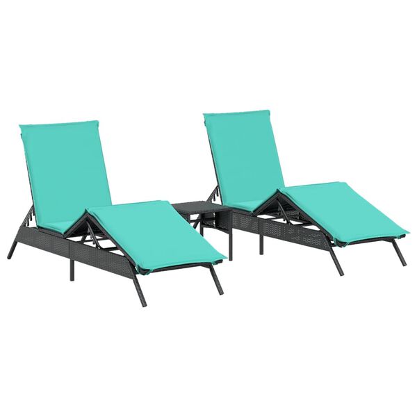 vidaXL Lettini Prendisole 2 pz con Tavolino Nero in Polyrattan