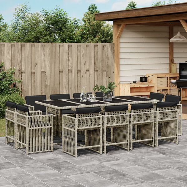vidaXL Set da Pranzo da Giardino 13pz con Cuscini Grigio in Polyrattan