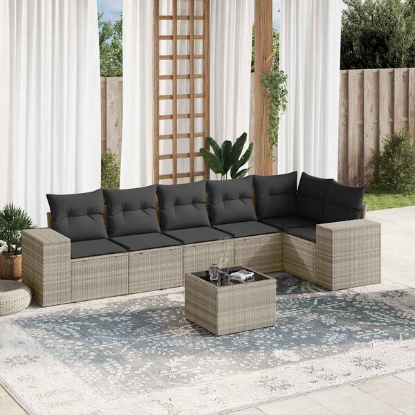 vidaXL Set Divani da Giardino 7pz con Cuscini Grigio Chiaro Polyrattan