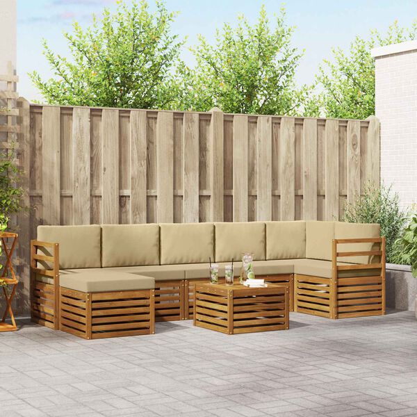 vidaXL Set divano sezionale con cuscino 8 pcs Naturale e Beige