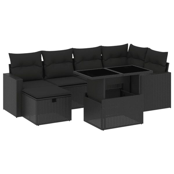 vidaXL Set Divani da Giardino con Cuscini 7pz Nero Polyrattan