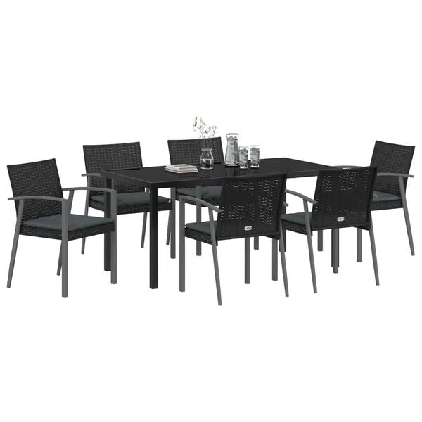 vidaXL Set da Pranzo per Giardino 7 pcs Nero e Grigio Rattan in PE