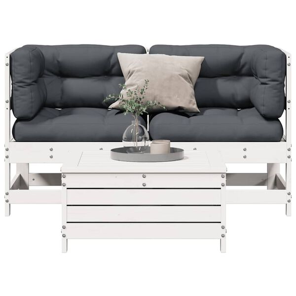 vidaXL Set Salotto da Giardino 3 pz Cuscini Legno Massello Pino Bianco