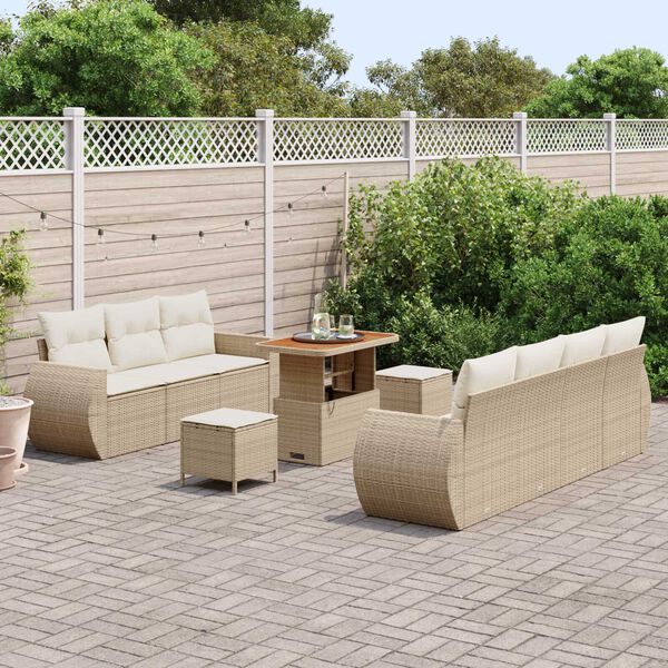vidaXL Set Divano da Giardino 10 pcs Beige e Crema polyrattan