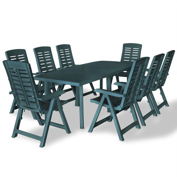 vidaXL Set da Pranzo da Giardino 9 pz in Plastica Verde