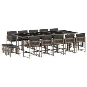 vidaXL Set da Pranzo da Giardino 15 pz con Cuscini Grigio Polyrattan