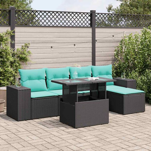 vidaXL Set Divano da Giardino 6 pz con Cuscini Nero Polyrattan Acacia