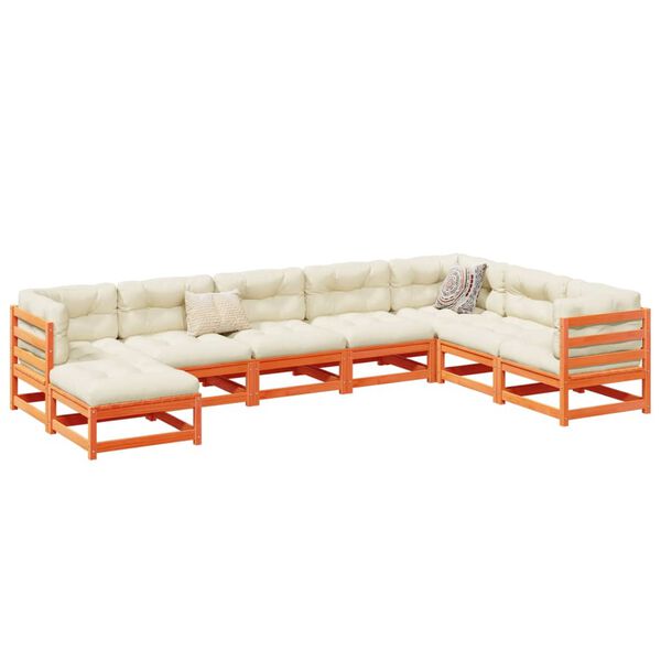 vidaXL Set Divani da Giardino 8 pz Marrone Cera Legno Massello Pino