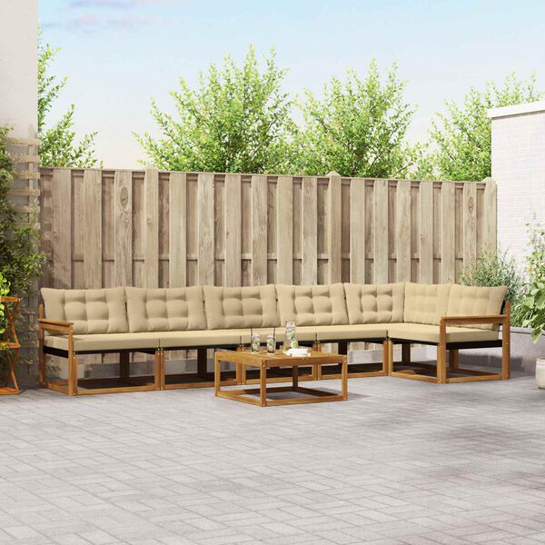 vidaXL Set di divani da esterno con cuscino 7 pcs Naturale e Beige