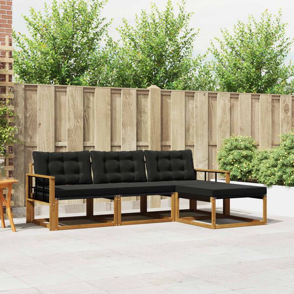 vidaXL Set di divani da esterno con cuscino 4 pcs Naturale e Nero