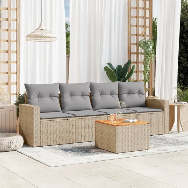 vidaXL Set Divano da Giardino 5 pz con Cuscini Beige Misto Polyrattan