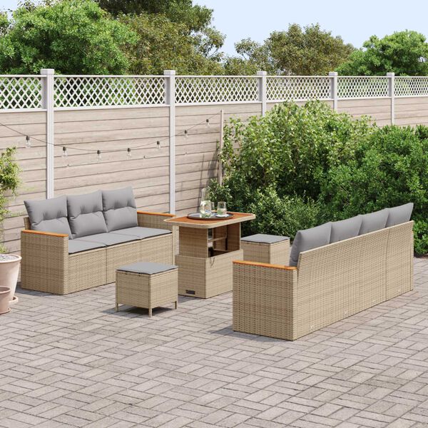 vidaXL Set Divano da Giardino 10 pcs Beige polyrattan