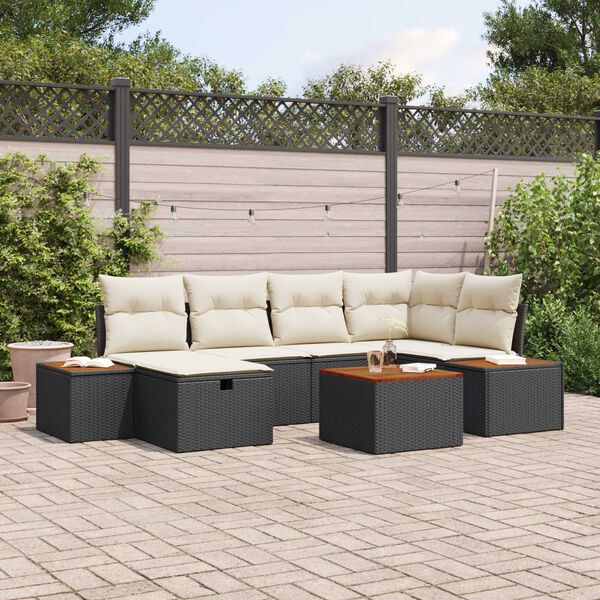 vidaXL Set Divano da Giardino con cuscino 7 pcs Nero polyrattan