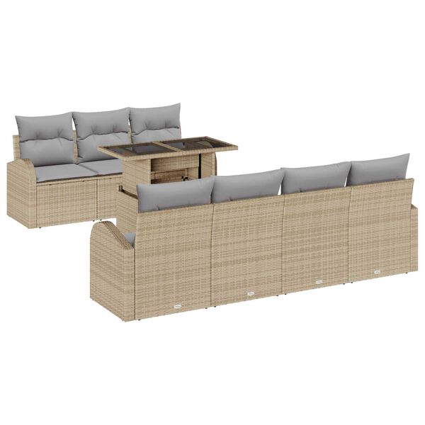vidaXL Set Divano da Giardino con cuscino 8 pcs Beige Poly Rattan