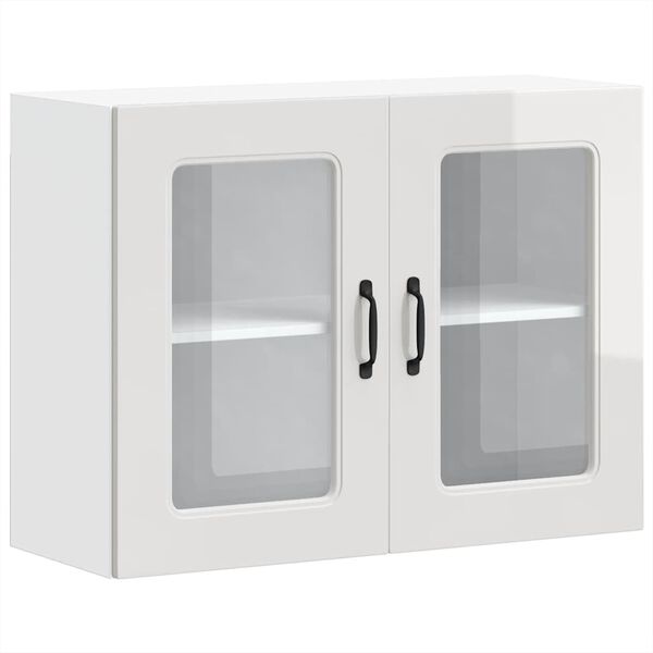 vidaXL Pensile da Cucina con Porta in Vetro Kalmar Bianco Lucido