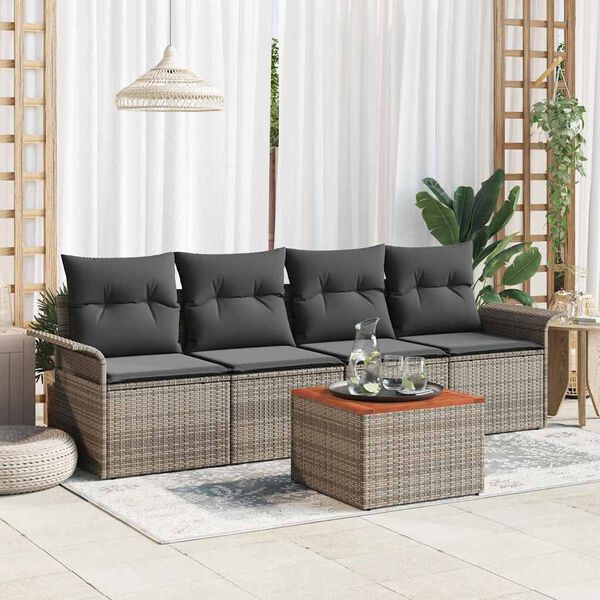 vidaXL Set Divano da Giardino con cuscino 5 pcs Grigio polyrattan