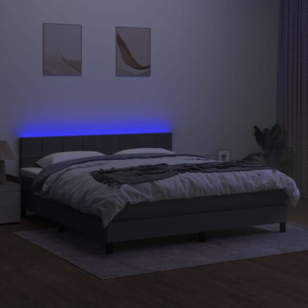 vidaXL Letto a Molle Materasso e LED Grigio Scuro 160x200cm in Tessuto