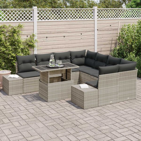 vidaXL Set Divano da Giardino 9 pcs Grigio chiaro e grigio scuro