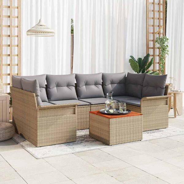 vidaXL Set Divano da Giardino con cuscino 7 pcs Beige polyrattan