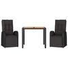 vidaXL Set Pranzo Giardino 3pz Nero Polyrattan e Legno Massello Acacia