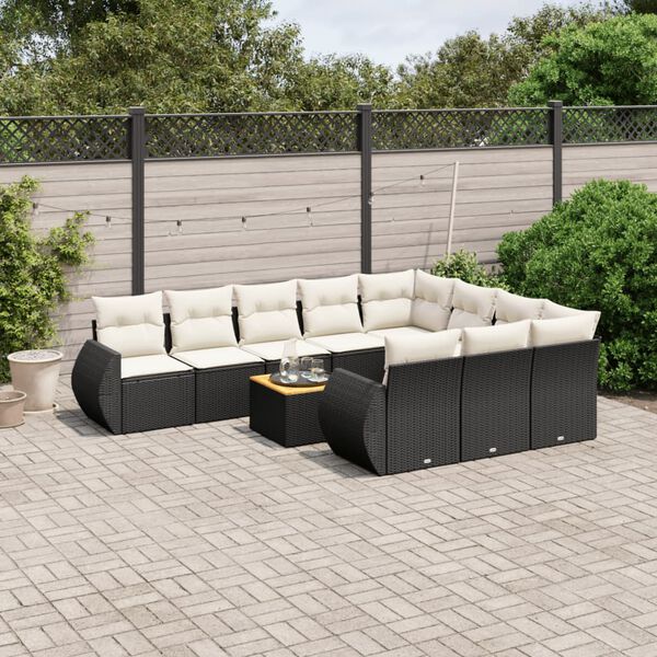 vidaXL Set Divani da Giardino 11 pz con Cuscini in Polyrattan Nero