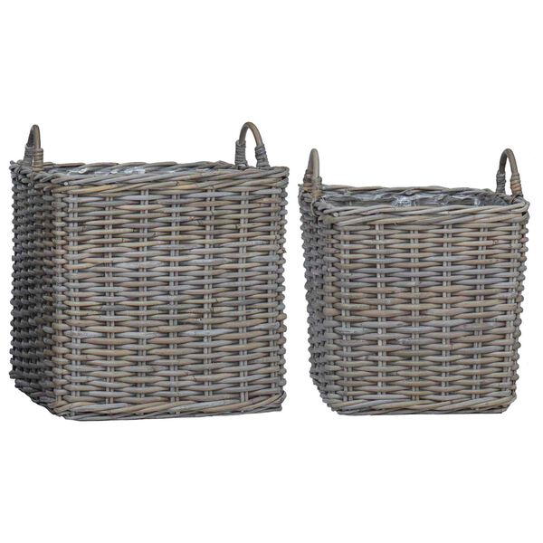 vidaXL Cestino per Piante con archiviazione 2 pcs Grigio Rattan Lacak
