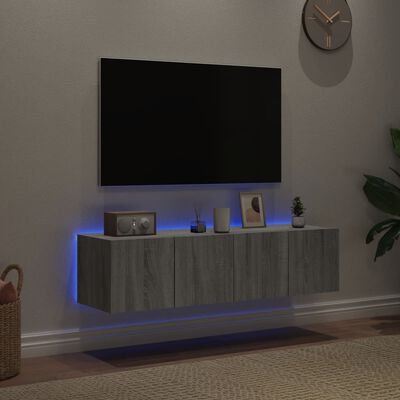 vidaXL Mobili TV a Parete con Luci LED 2pz Grigio Sonoma 60x35x31 cm