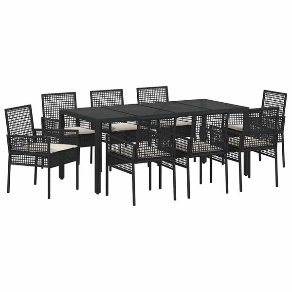 vidaXL Set da Pranzo per Giardino 9 pcs Nero polyrattan