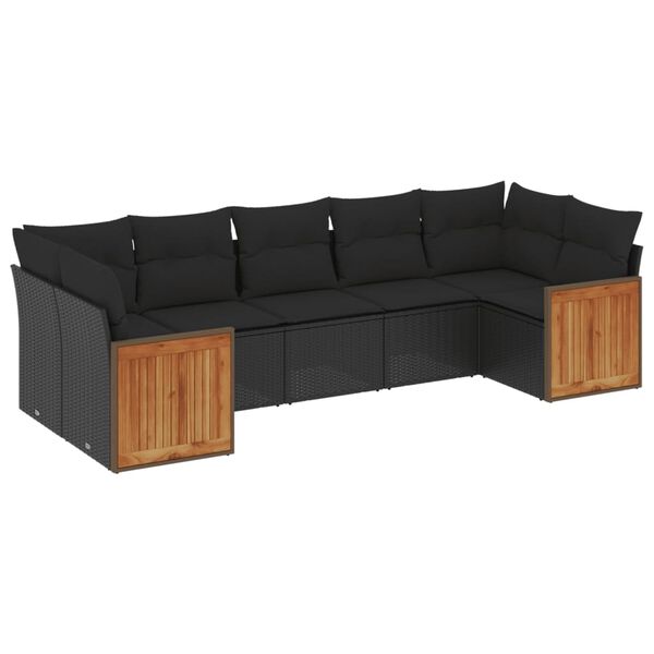 vidaXL Set Divani da Giardino con Cuscini 7pz Nero Polyrattan