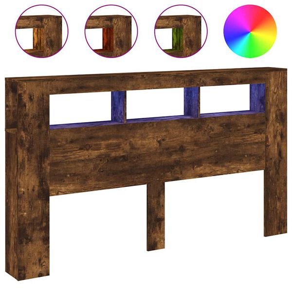 vidaXL Testiera LED Rovere Fumo 180x18,5x103,5 cm Legno Multistrato