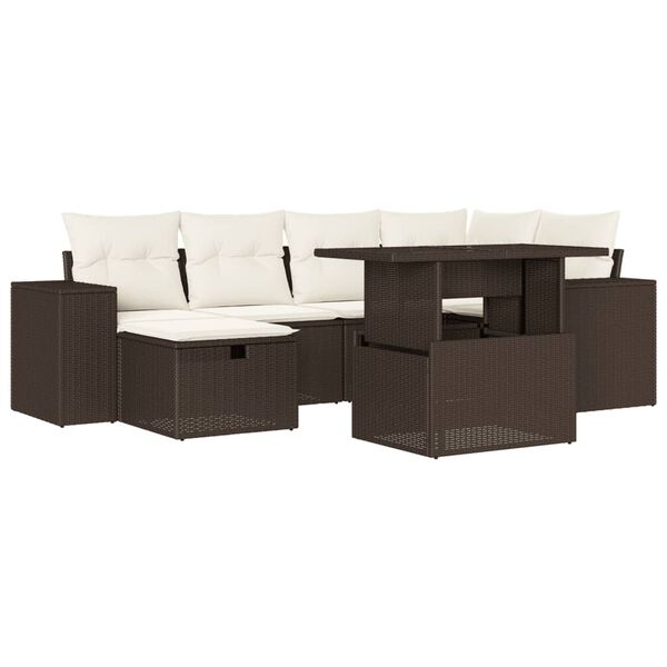 vidaXL Set Divani da Giardino 7 pz con Cuscini Marrone in Polyrattan