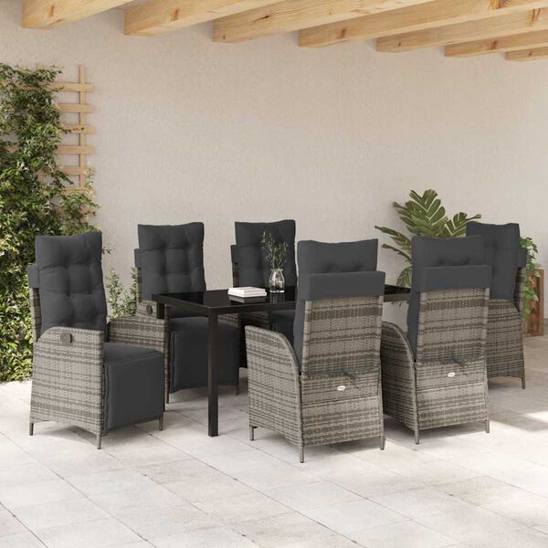 vidaXL Set da Pranzo per Giardino con cuscino 7 pcs Grigio polyrattan