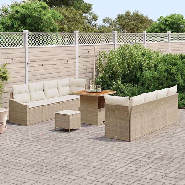 vidaXL Set Divano da Giardino con cuscino 11 pcs Beige Poly Rattan