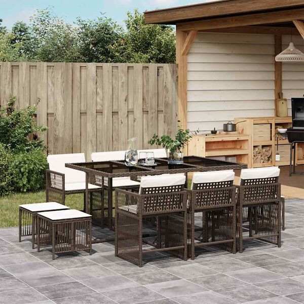 vidaXL Set da Pranzo da Giardino 11 pz con Cuscini Polyrattan Marrone