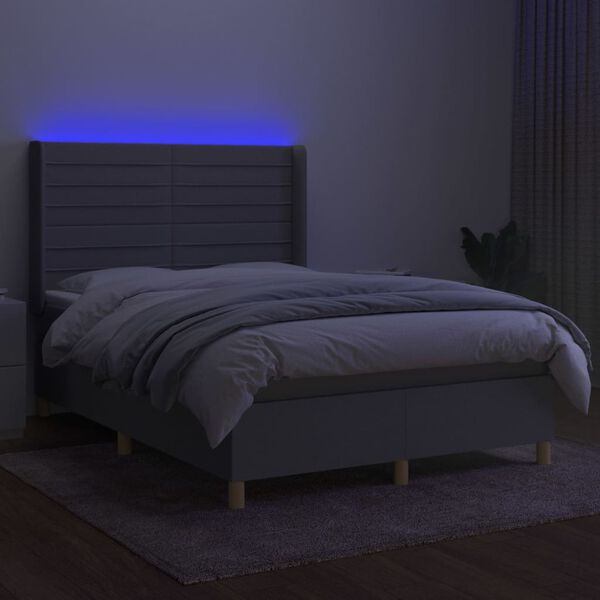 vidaXL Letto a Molle Materasso e LED Grigio Chiaro 140x200 cm Tessuto