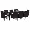 vidaXL Set da Pranzo per Giardino con cuscino 9 pcs Nero polyrattan