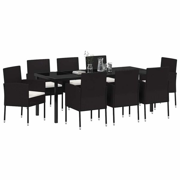 vidaXL Set da Pranzo per Giardino con cuscino 9 pcs Nero polyrattan