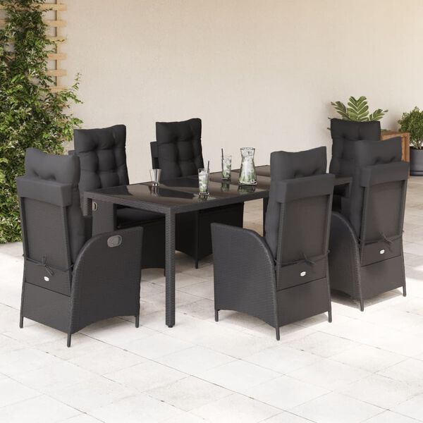 vidaXL Set da Pranzo da Giardino 7 pz Nero con Cuscini in Polyrattan