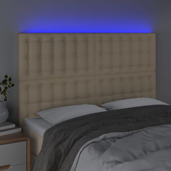 vidaXL Testiera a LED Crema 144x5x118/128 cm in Tessuto