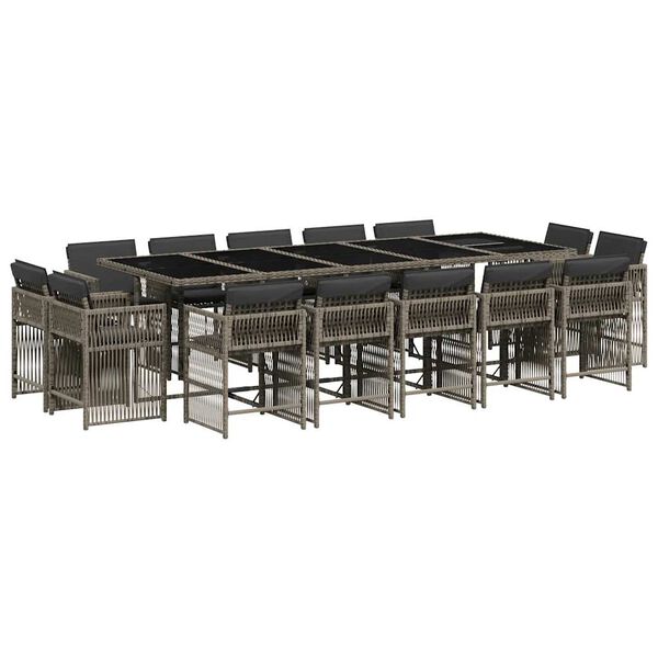 vidaXL Set da Pranzo da Giardino 15 pz con Cuscini Grigio Polyrattan