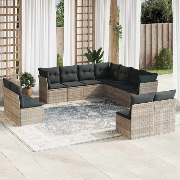 vidaXL Set Divani da Giardino 11 pz con Cuscini in Polyrattan Grigio