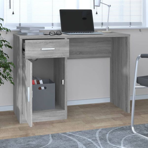 vidaXL Scrivania Cassetto grigio sonoma 100x40x73cm Legno Multistrato